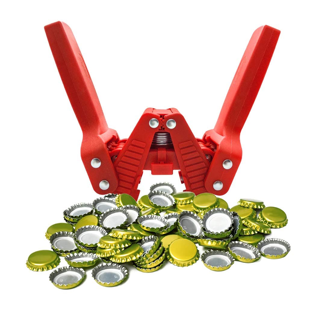 RENGTIN Manual Bottle Capper Tool, Double Lever Hand Capper with 144 count Beer Bottle Caps for Home Brewing, Bottle Sealer (Bottle Capper-1)