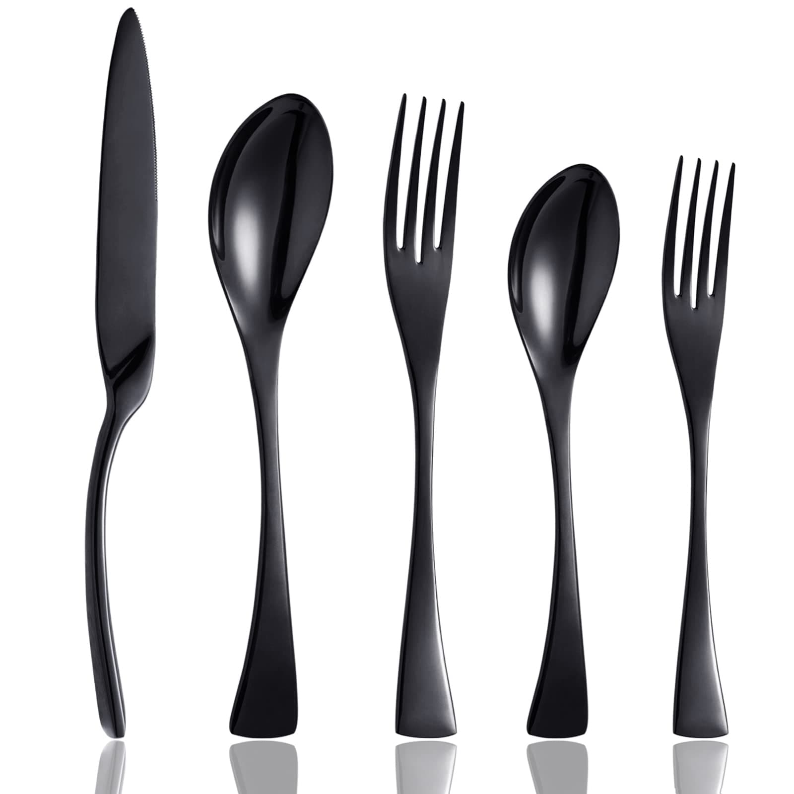 20 Piece Flatware Silverware Cutlery Sets, unique modern look, Home & Kitchen Stainless Steel Dinnerware/Tableware/Utensils Sets For 4, Include Knives/Forks/Spoons, Dishwasher Safe (Black,4)