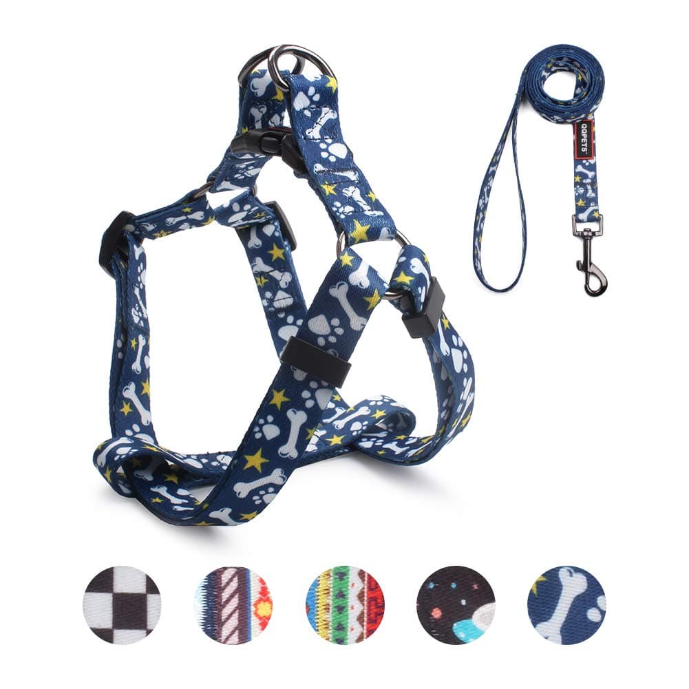 QQPETS Dog Harness Leash Set Adjustable Heavy Duty No Pull Halter Harnesses for Small Medium Large Breed Dogs Back Clip Anti-Twist Perfect for Walking (M(19"-26" Chest Girth), Bone)