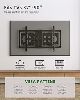 USX MOUNT Ultra-Slim Full Motion TV Wall Mount for 37-90 inch Flat Screen/LED/4K TV, Dual Swivel Articulating 6 Arms Tilt, Max VESA 600x400mm, Fits 8/16/24 Studs