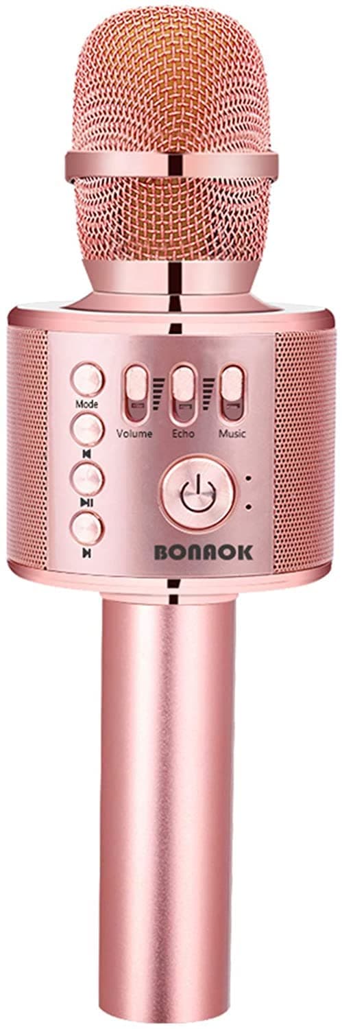 BONAOK Wireless Bluetooth Karaoke Microphone,3-in-1 Portable Handheld Karaoke Mic Speaker Machine Home Party Birthday for All Smartphones Q37 (Champagne)