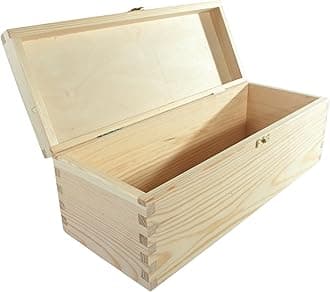 WooDeeDoo Large Oblong Wooden Box with Lid & Clasp | 37 x 14 x 12.5 cm | Keepsake Trinket Storage Anniversaries Gift Holder Carrier Case | Unfinished Wood for Craft