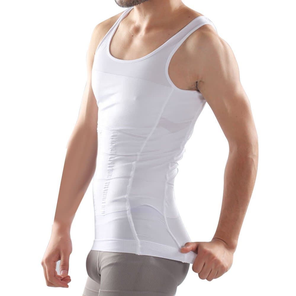 Shop Flash Men's 6 Point Abdominal Muscle Compression White Under Shirt, White, Large