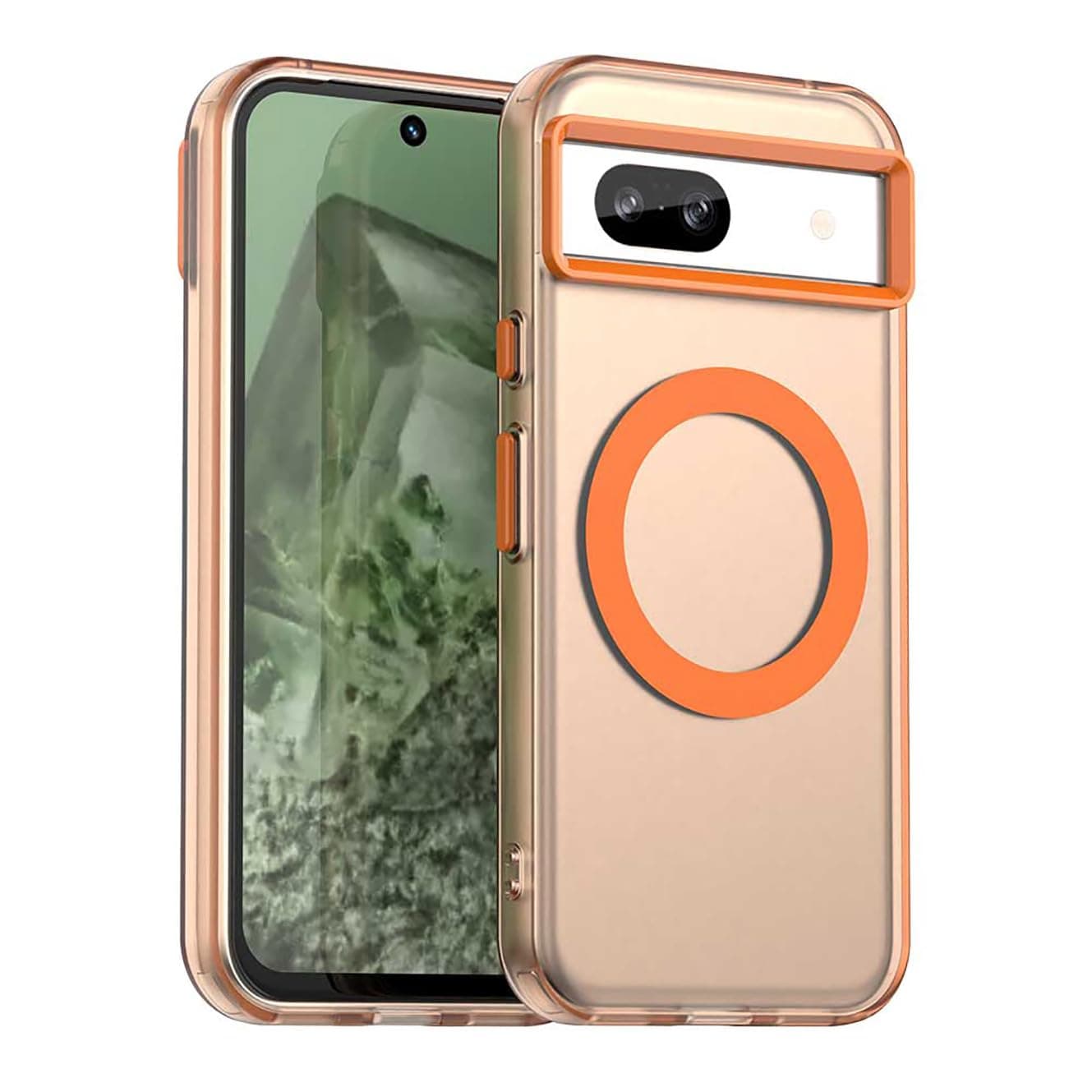 Magnetic Case for Google Pixel 8a Compatible with Magsafe, Support Wireless Charging, Slim Translucent Matte Cover, Soft Shockproof TPU Silicone Case. Orange