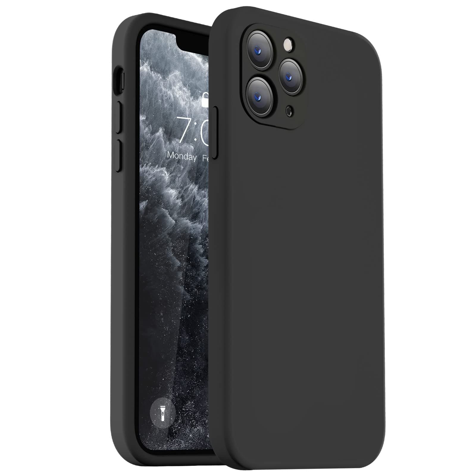 Vooii Compatible with iPhone 11 Pro Case, Upgraded Liquid Silicone with [Flat Edges] [Camera Protection] [Soft Anti-Scratch Microfiber Lining] Phone Case for iPhone 11 Pro 5.8 inch - Black