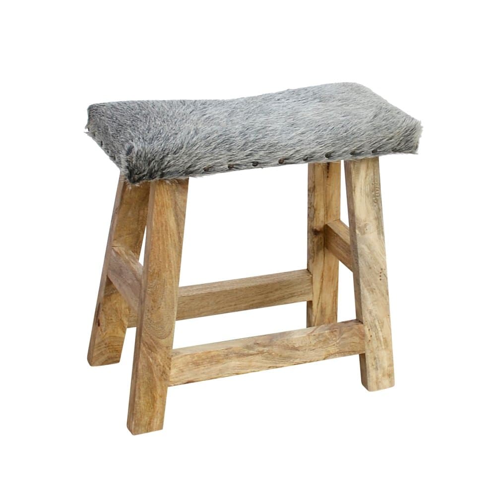 Small Cowhide Fur Bench 45cm (Grey)