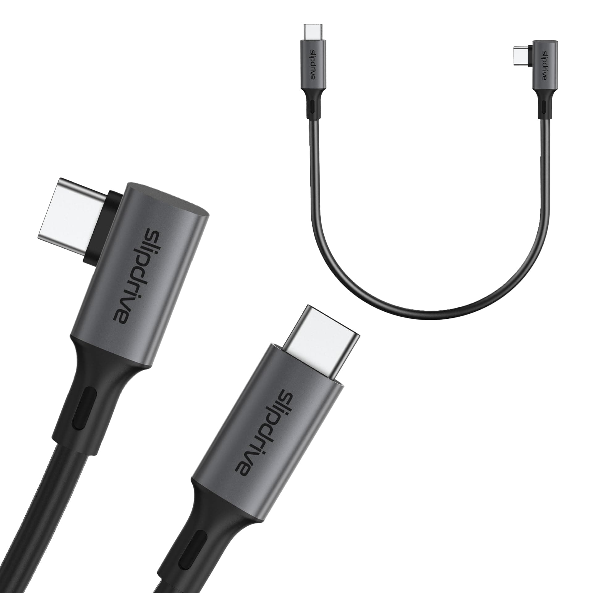 Slipdrive Short USB C to USB C 3.2 Gen 2 (12 in.) - 20Gbps, SSD HDD Hard Drive Cable - Right Angle High Speed Data Transfer 4K Video Output 90 Degree 100W Fast Charging (Black)