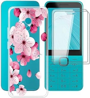 Phone Case for Nokia 235 4G 2024 (2.8") with 2 X Tempered Glass Film, Clear [Anti-Scratch X Shockproof] Soft TPU Bumper Protective Cover for Nokia 235 4G 2024 - Peach Blossom