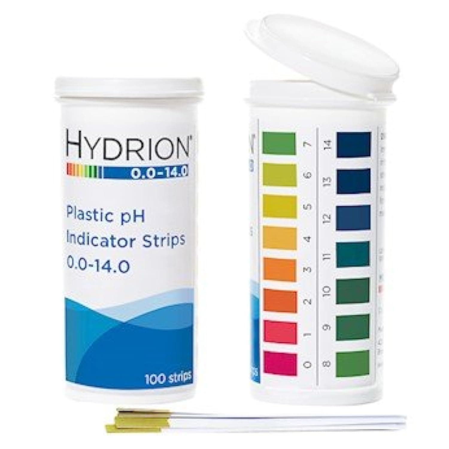 9800 plastic pH indicator strips, 0.0 to 14.0, flip top vial packaging