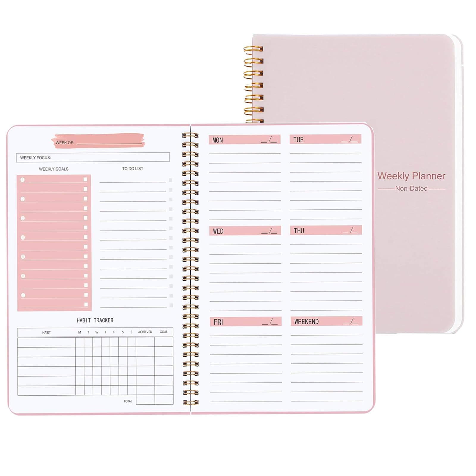 TREES Weekly Planner Undated Planner Book with To-Do List,Weely Goals,Habit Tracker, 5.7"X 8" Inch for 52 Weeks Planning Pink for Women