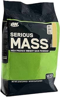 (ON) Serious Mass: High Protein Muscle Building & Weight Gainer Protein Powder, 50 Grams of Protein, Vitamin C, Zinc And Vitamin D For Immune Support - Banana, 12 Lbs (5.44 KG)