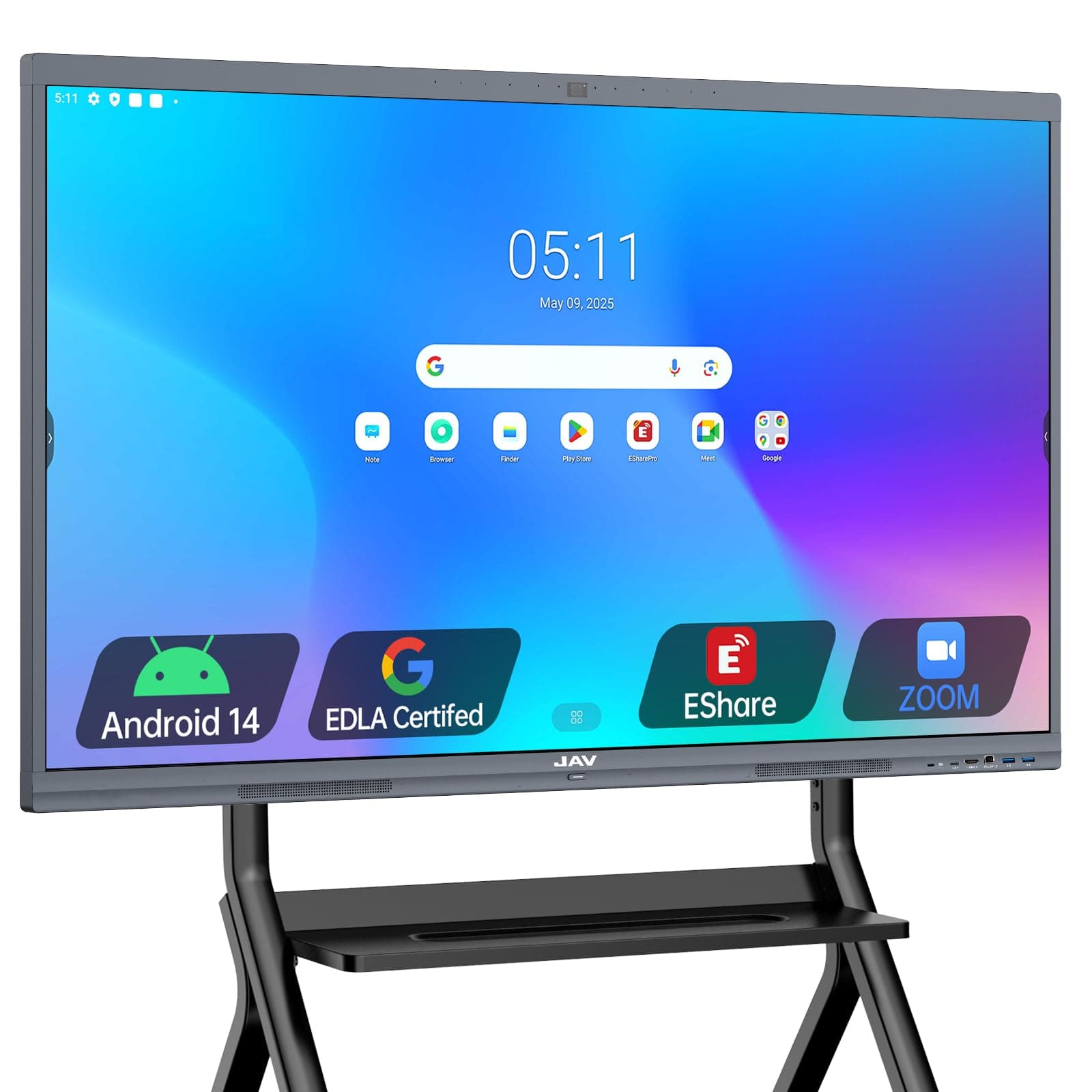 JAV Smart Board Interactive Whiteboard for Classroom Office Home, 4K UHD 8+128GB Touchscreen Smartboard with Built-in EDLA Licensed Android OS & Open App Ecosystem, Wi-Fi & Bluetooth