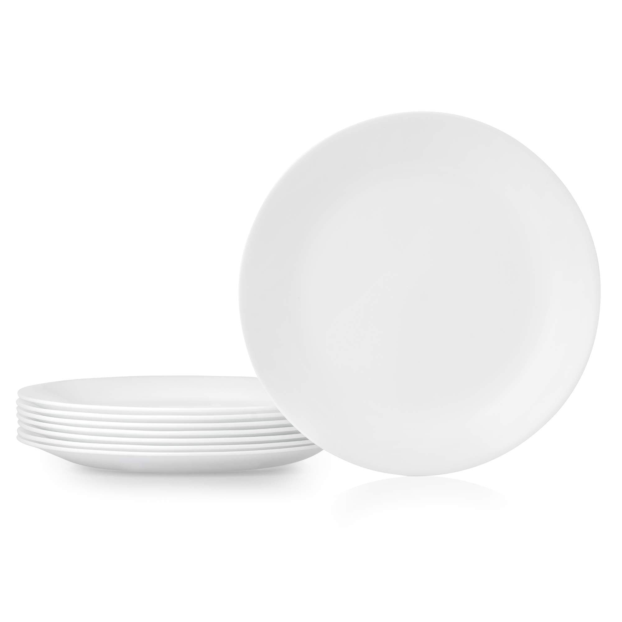Corelle Vitrelle 8-Piece Dinner Plates Set Triple Layer Glass and Chip Resistant, Lightweight Round Plates, Winter Frost White