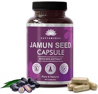Natural Jamun Seed Powder Capsules With 50% Extract Pack 1,500 Mg (60 Capsules),Good For Heart & Liver,Promotes Healthy Digestion,Lower Blood Sugar,Helps In Detoxification