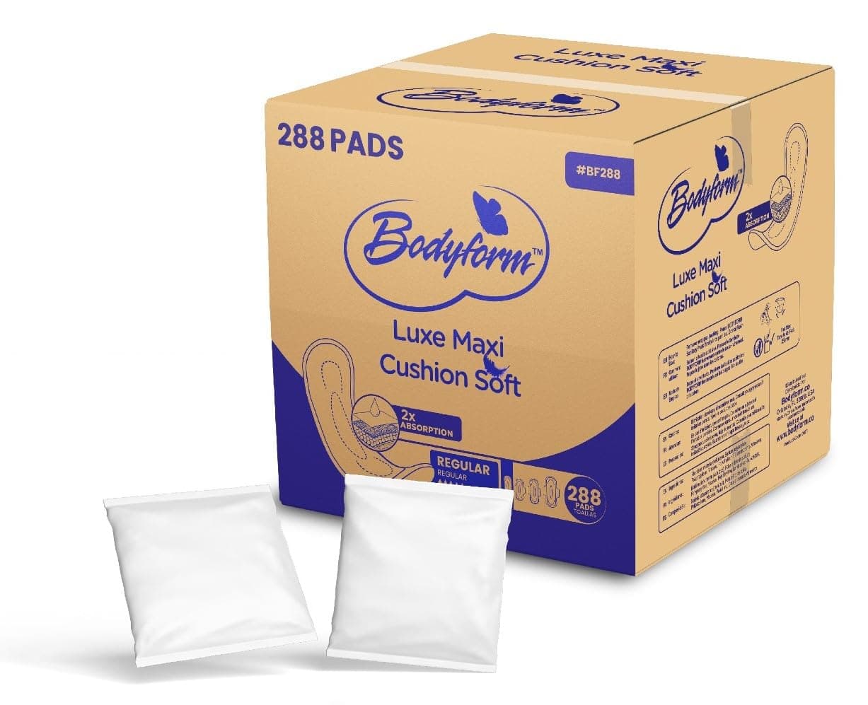 Regular Maxi Feminine Pads (Individually Wrapped) Bulk Packaging - 288 Pads with Adhesive Strip (Ideal for Homeless Shelters, Hospitals, Refugee Camps & Institution Donations) #BF288