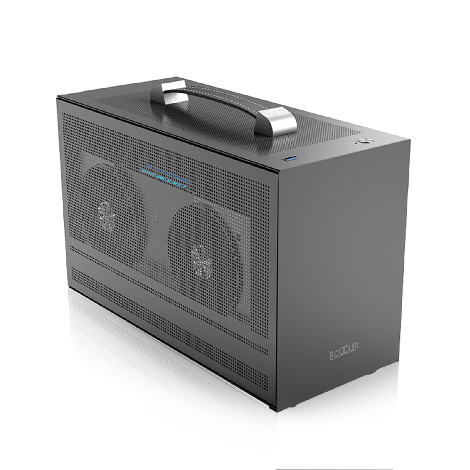 PCCOOLER CPS 2025 Mini I100 Pro Mesh GY Mini ITX Case 7.5L 2.7KG 1.2mm SPCC Frame Leather Handle Support SFX Power 2 GPU Slots Enhanced Cooling Mesh 300mm GPU ITX Gaming Case