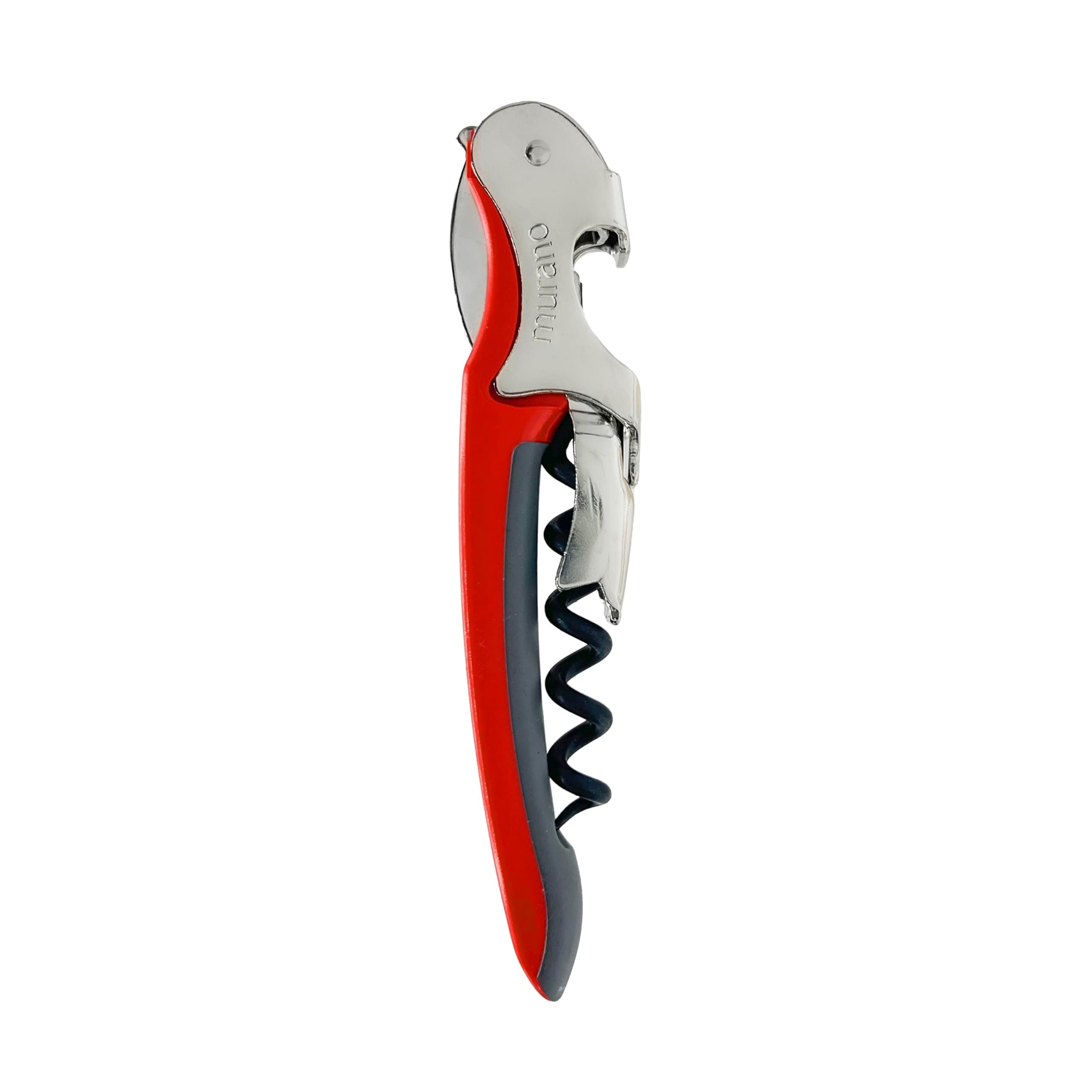 Soft-Touch Murano Two-Step Waiter Corkscrew with Nonstick Spiral (Red)