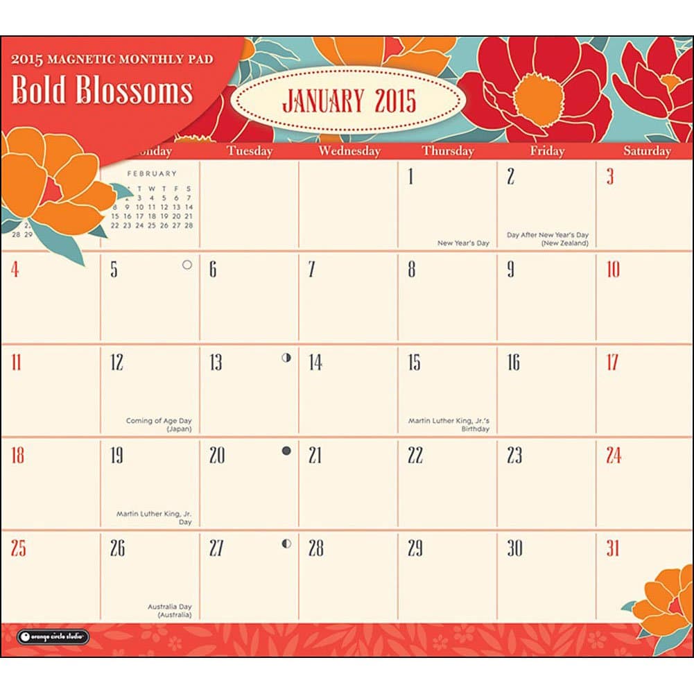 2015 Bold Blossoms Magnetic Desk Pad Orange Circle Studios