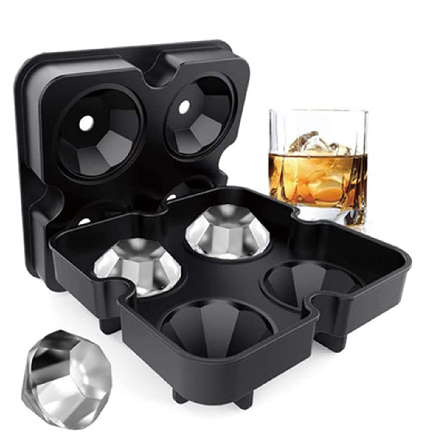 SKEIDO 4 Hole 3D Diamond Shape Ice Cube Tray Silicone Mold For Whiskey Wine Ice Cream Maker Chocolate Mold Bar Tool Kitchen