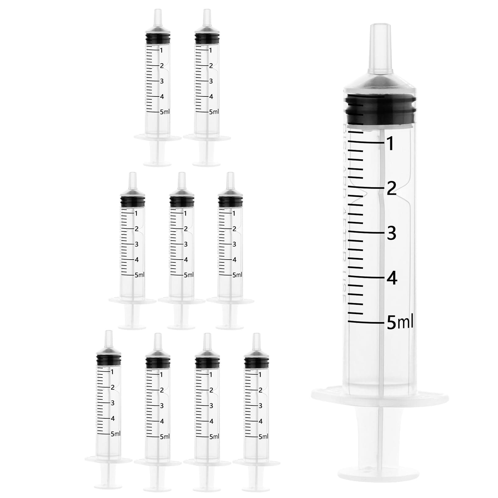 10 Pack 5ml Plastic Syringe without Needle, Sterile Syringe for Feeding, Liquid Measuring Tool for Lab, Watering, Refilling, Pet Feeding, Oil & Glue Applicator (5ml 10PCS)