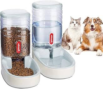 NeoStyle Automatic Dog Cat Feeder and Water Dispenser, 3.8L Large Capacity Dog Water Dispenser Dog Food Dispenser Set for Small, Medium and Large Pets (gray, food feeder+water dispenser)
