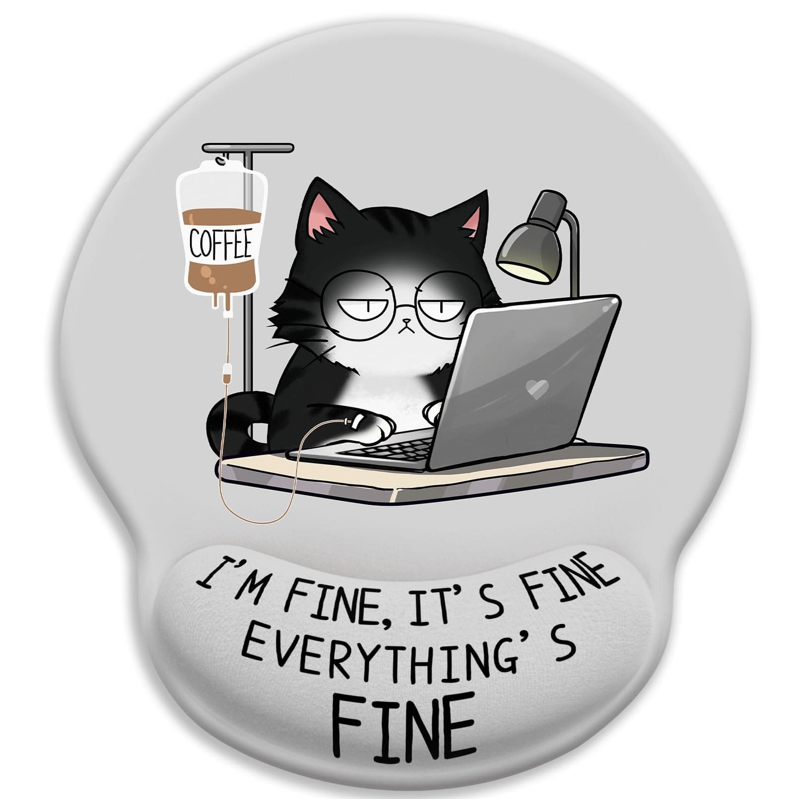 LIMKRIAN Cat Ergonomic Mouse Pad with Wrist Rest, Gaming Mouse Pad with Wrist Support, Funny Mouse Pads for Desk, Computer Mousepad with Non-Slip Pain Relief PU Base, Cute Office Desk Accessories