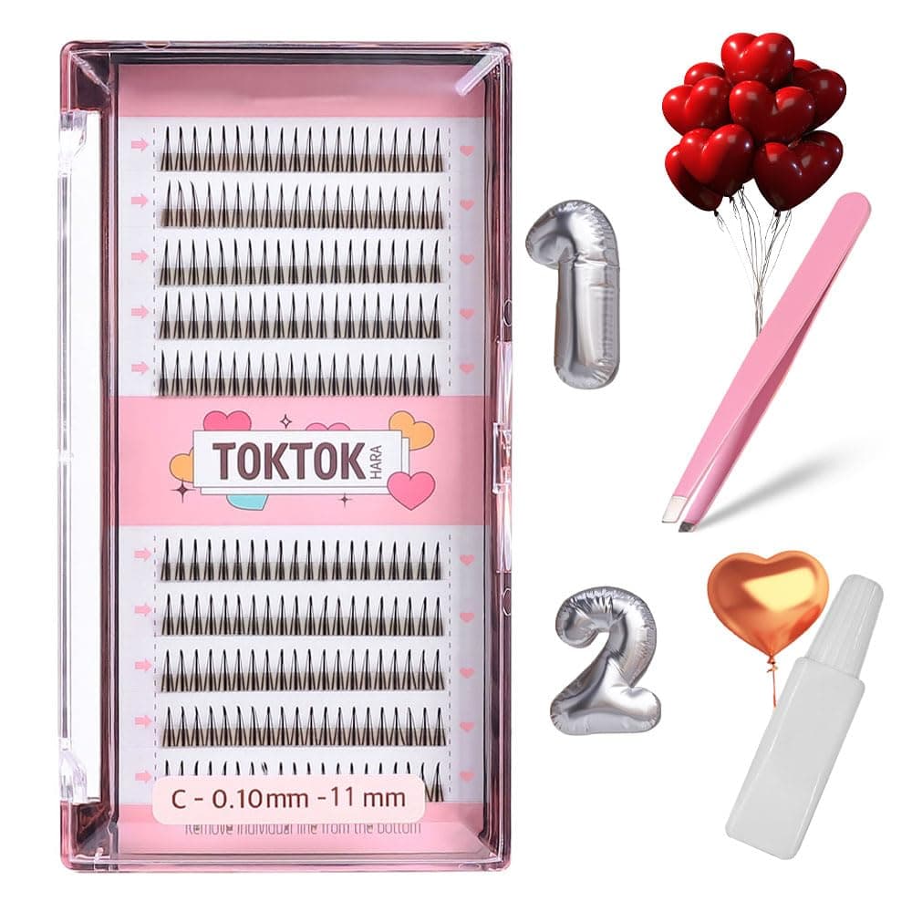 [SET] CORINGCO BK False Eyelashes Extension Kit +Glue+Tweezer Beginner Self Adhesive Individual Partial Korean idol Makeup (BK 11mm)