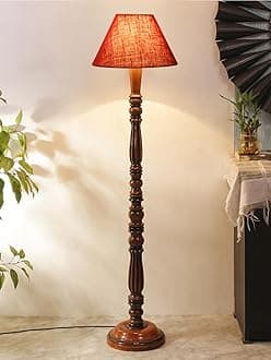 AMDHOME Maroon Jute Conical Wooden Floor lamp -64