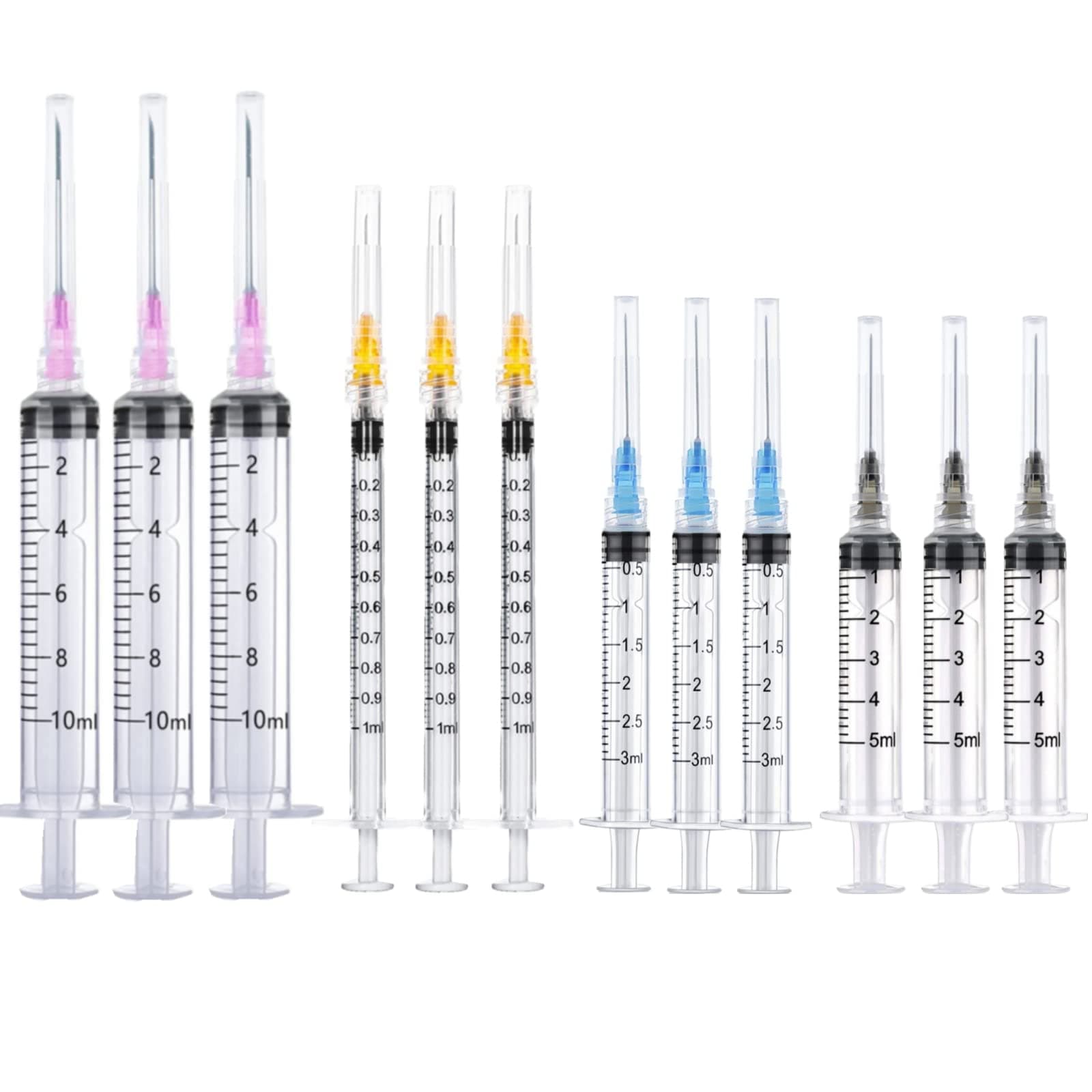 20 Pack Plastic Syringe Luer Lock with Needle - 10ml, 5ml, 3ml, 1ml Syringes and 18Ga, 22Ga, 23Ga, 25Ga Needle, Individually Sealed Package