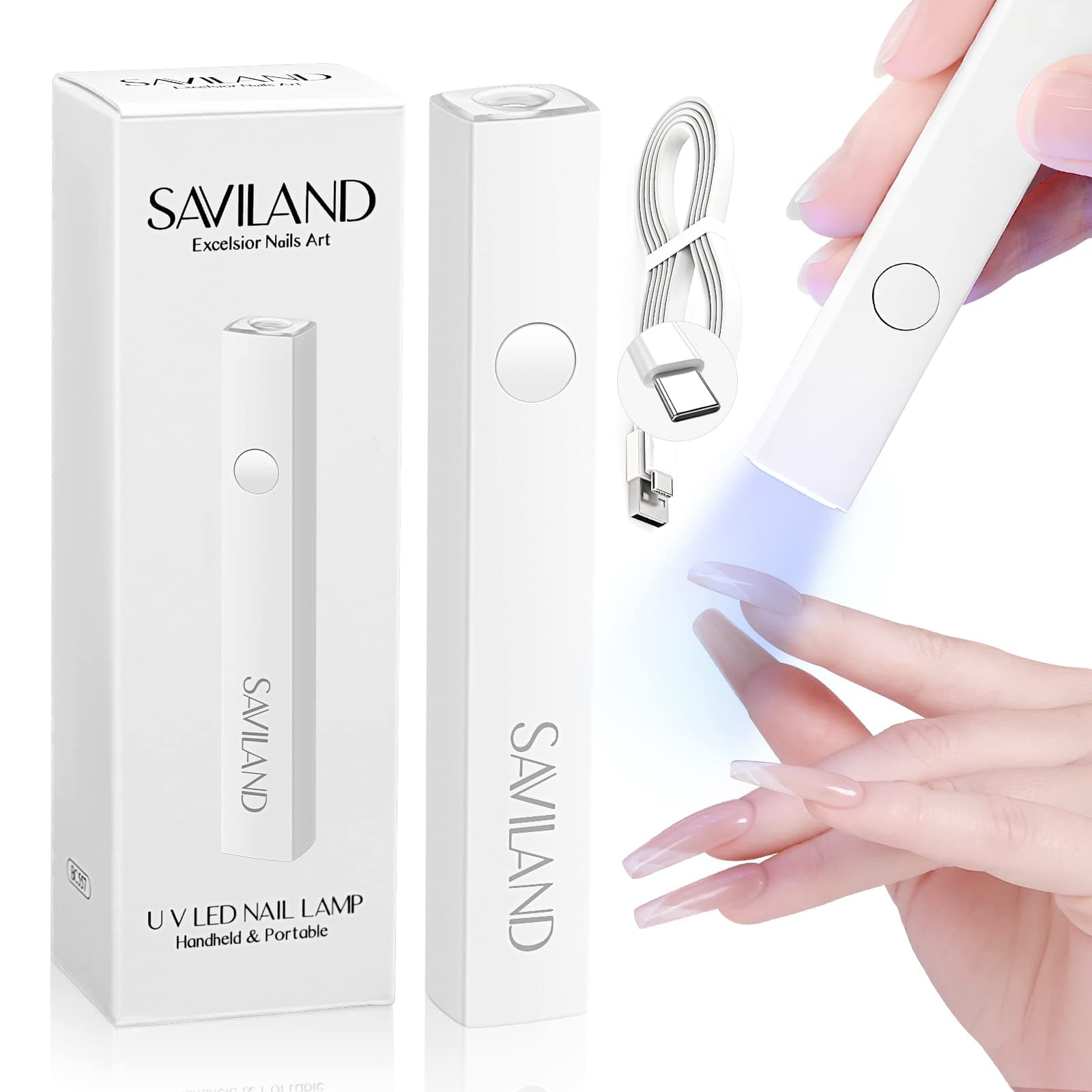SAVILAND U V Light for Nails – Handheld U V Lamp for Gel Nails LED Nail Lamp Portable Mini Nail Dryer for Curing Gel Polish Nail Glue Gel USB Nail Art Flashlight for Home DIY Manicure