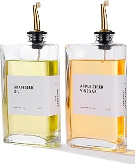 APT 1101 Olive Oil Dispenser Set, Olive Oil & Vinegar Bottles with Stainless Steel Pourers - 2 pcs, Gold