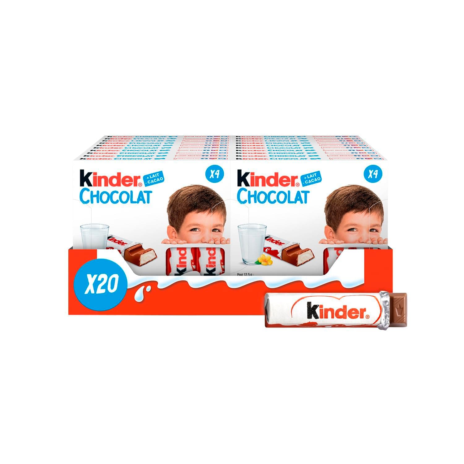 Kinder Chocolate Small Bars; Bulk Chocolate Gift Box; Fine Milk Chocolate Bar with a Milky Filling; Pack of 20 x 50g