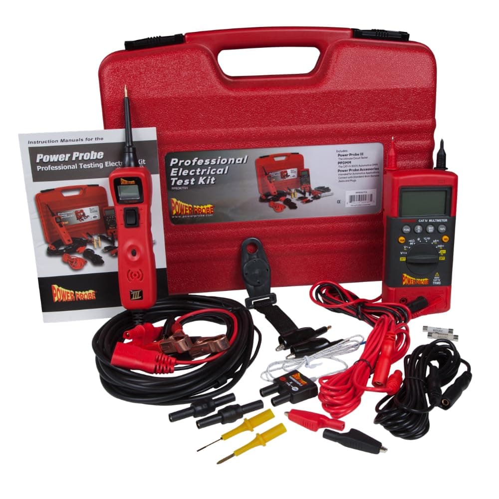 Power Probe Professional Electrical Test Kit - Red (PPROKIT01) Inc. Power Probe III w/PPDMM & Accessories [Measures Resistance, Current & Frequency]