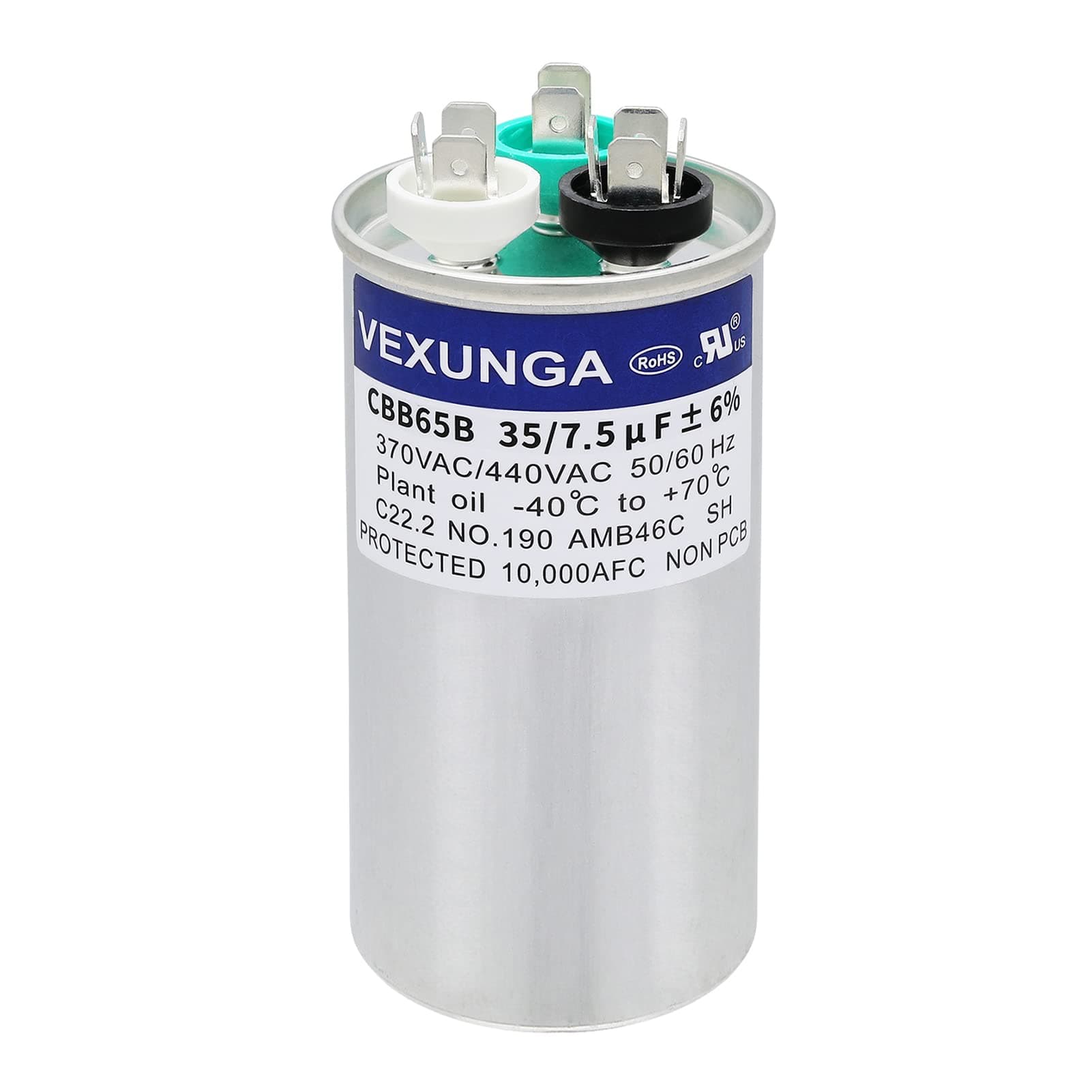 35/7.5 uF 35+7.5 MFD 370V or 440V Dual Run Start Round A/C Capacitor CBB65 CBB65B Air Conditioner Capacitors for AC Unit Fan Motor Start or Heat Pump or Condenser Straight Cool
