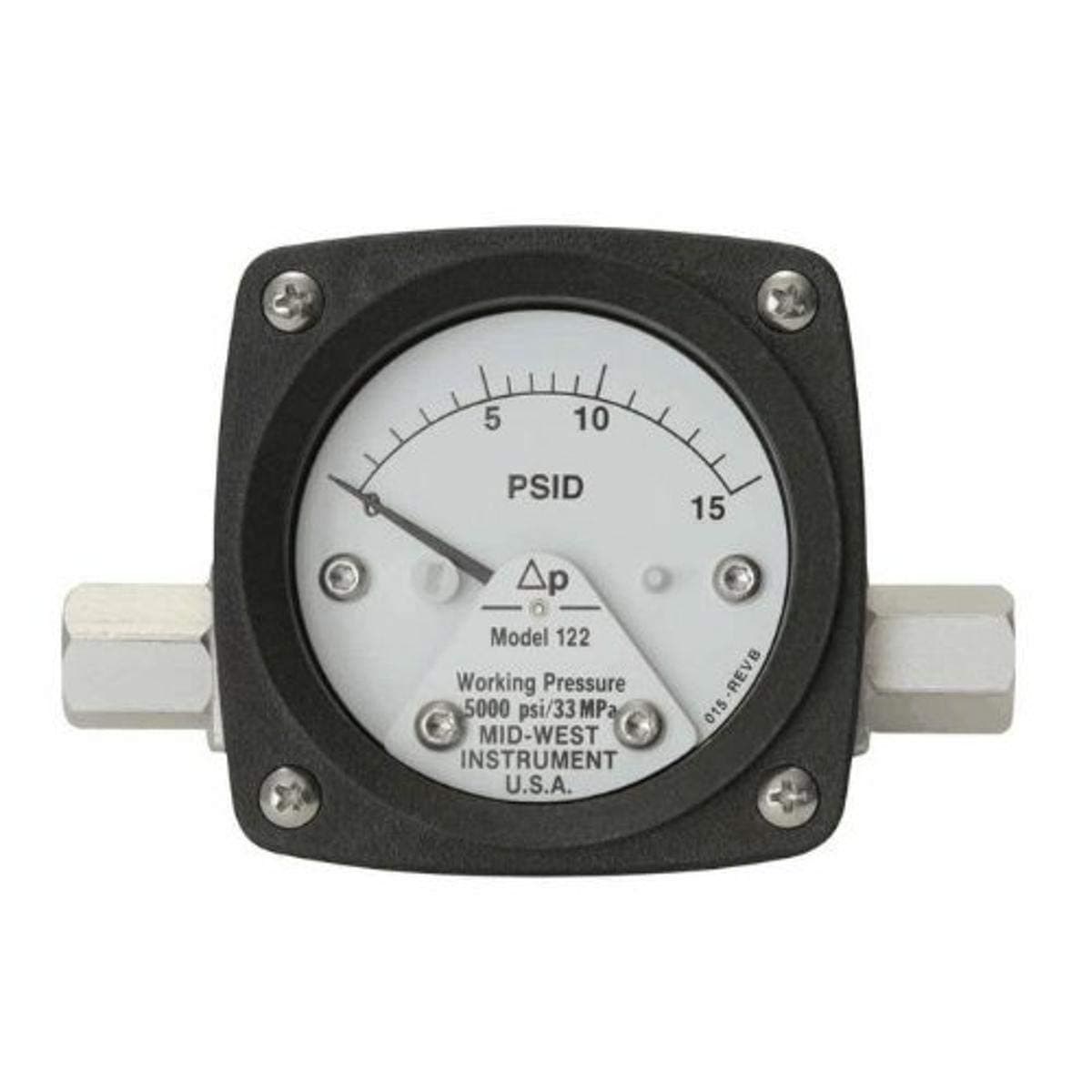 Mid-West Instrument 122-AA-00-OO-20P Piston Type 2.5" Differential Pressure Gauge, 20 psi, Al