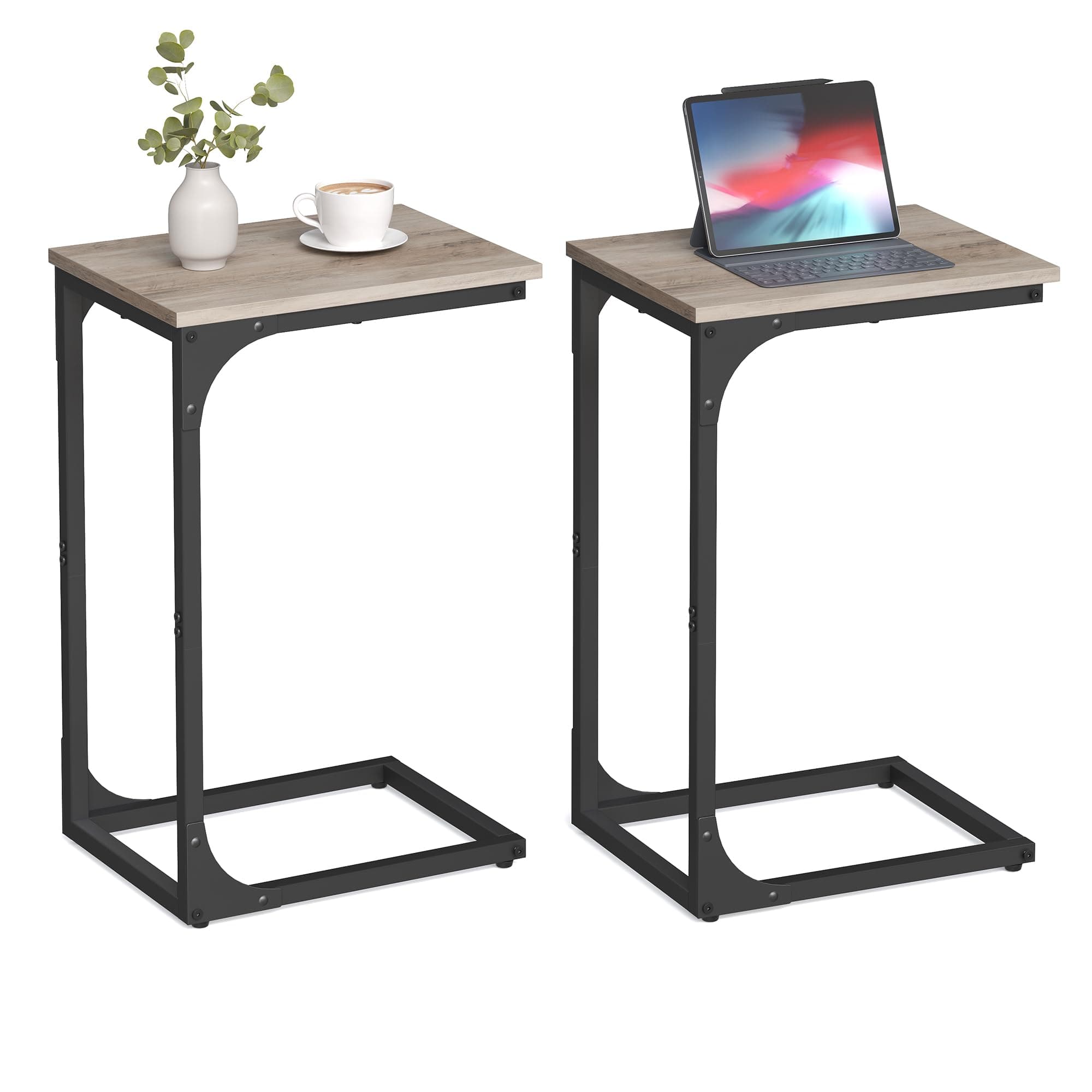 VASAGLE C-Shaped End Table Set of 2, Small Side Table for Couch, Sofa Table with Metal Frame for Living Room, Bedroom, Bedside, Greige and Black