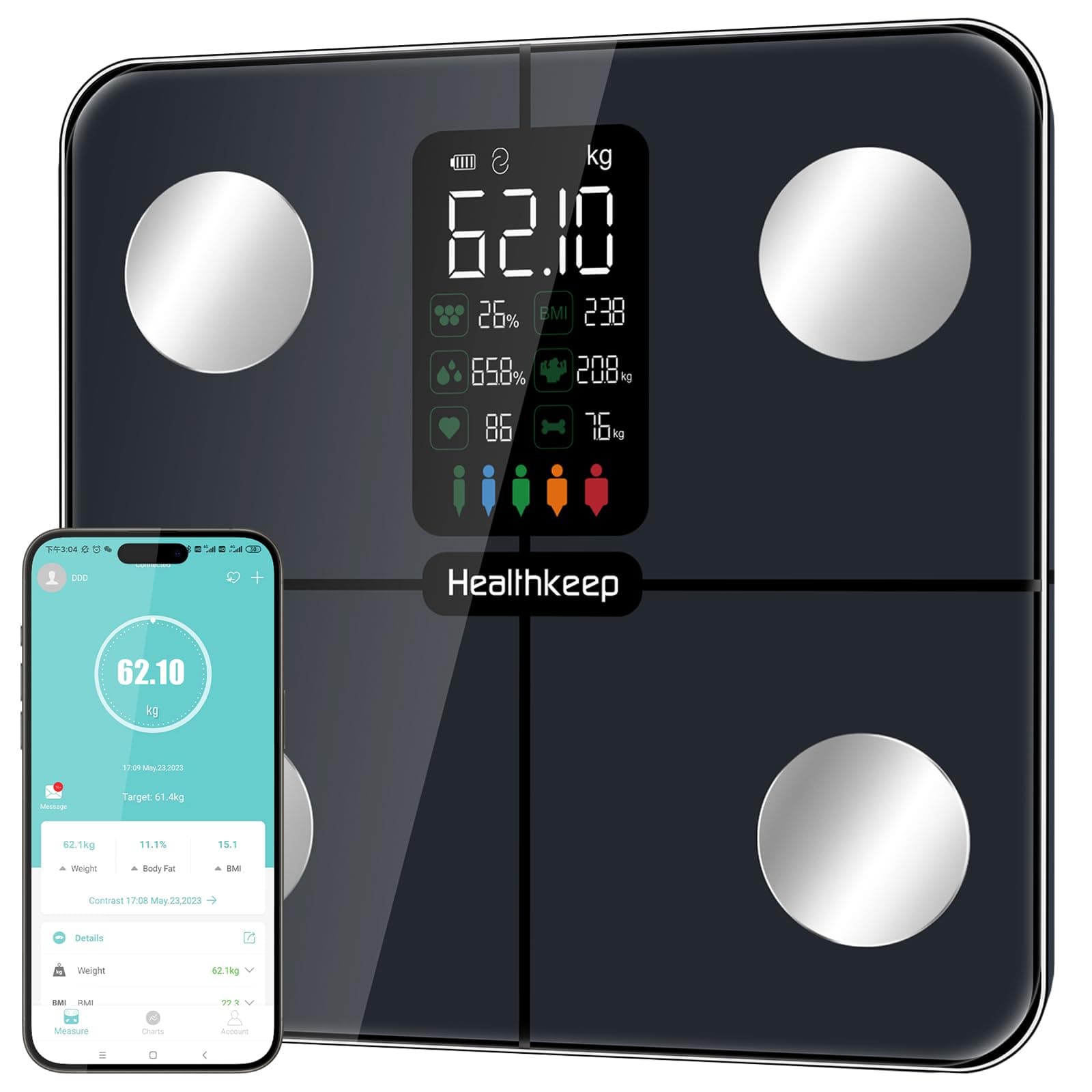 Smart Scale for Body Weight – Large Display Digital Scales with BMI, Body Fat, Muscle Mass, Professional Accurate to 0.05lb Bathroom Scales with Bluetooth APP Body Metrics