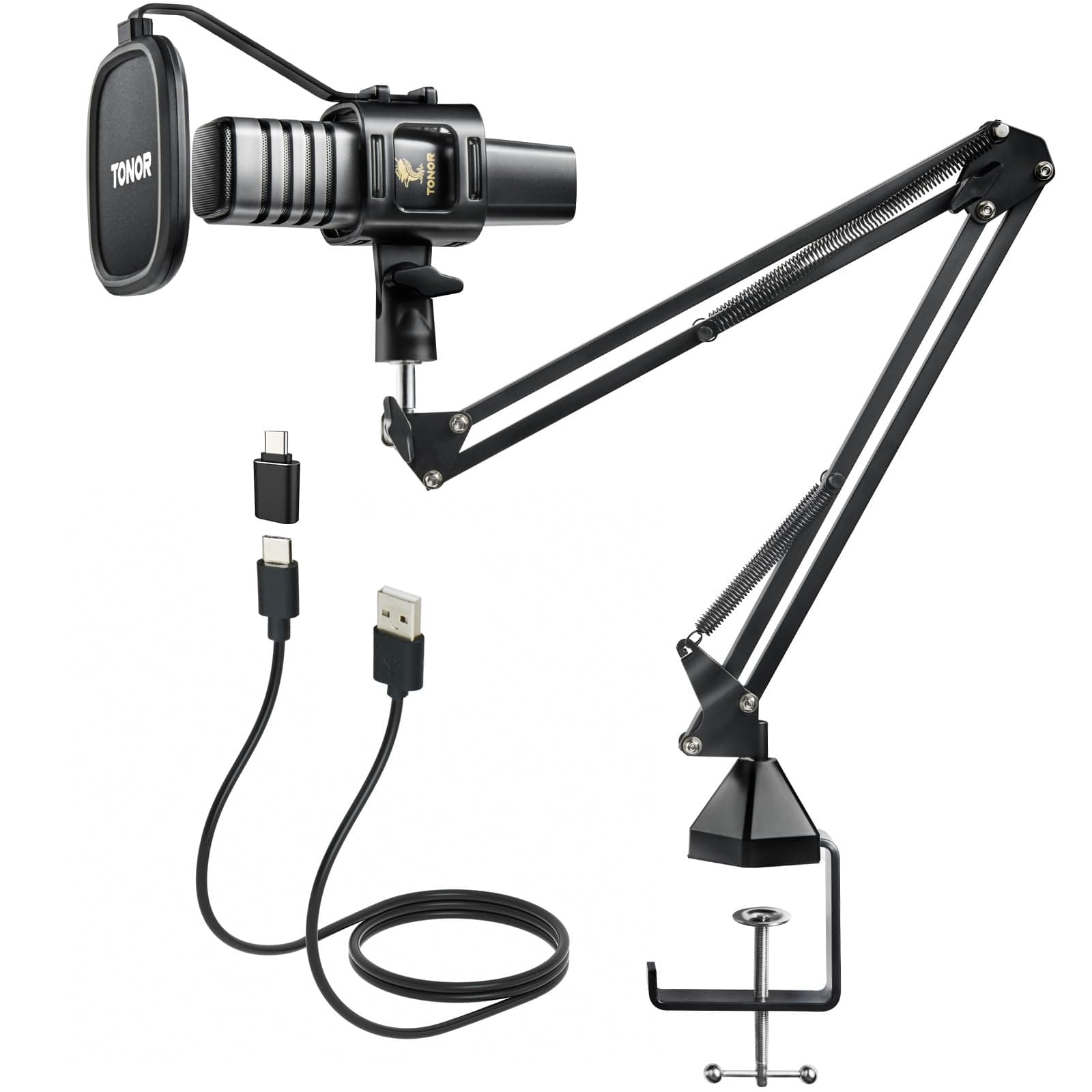 TONOR USB Condenser Microphone, Cardioid Computer Microphone, Pop Filter, for Conference, Streaming, Podcasting, Gaming, Twitch, for Laptop, Desktop PC, with Microphone Boom, TC30+