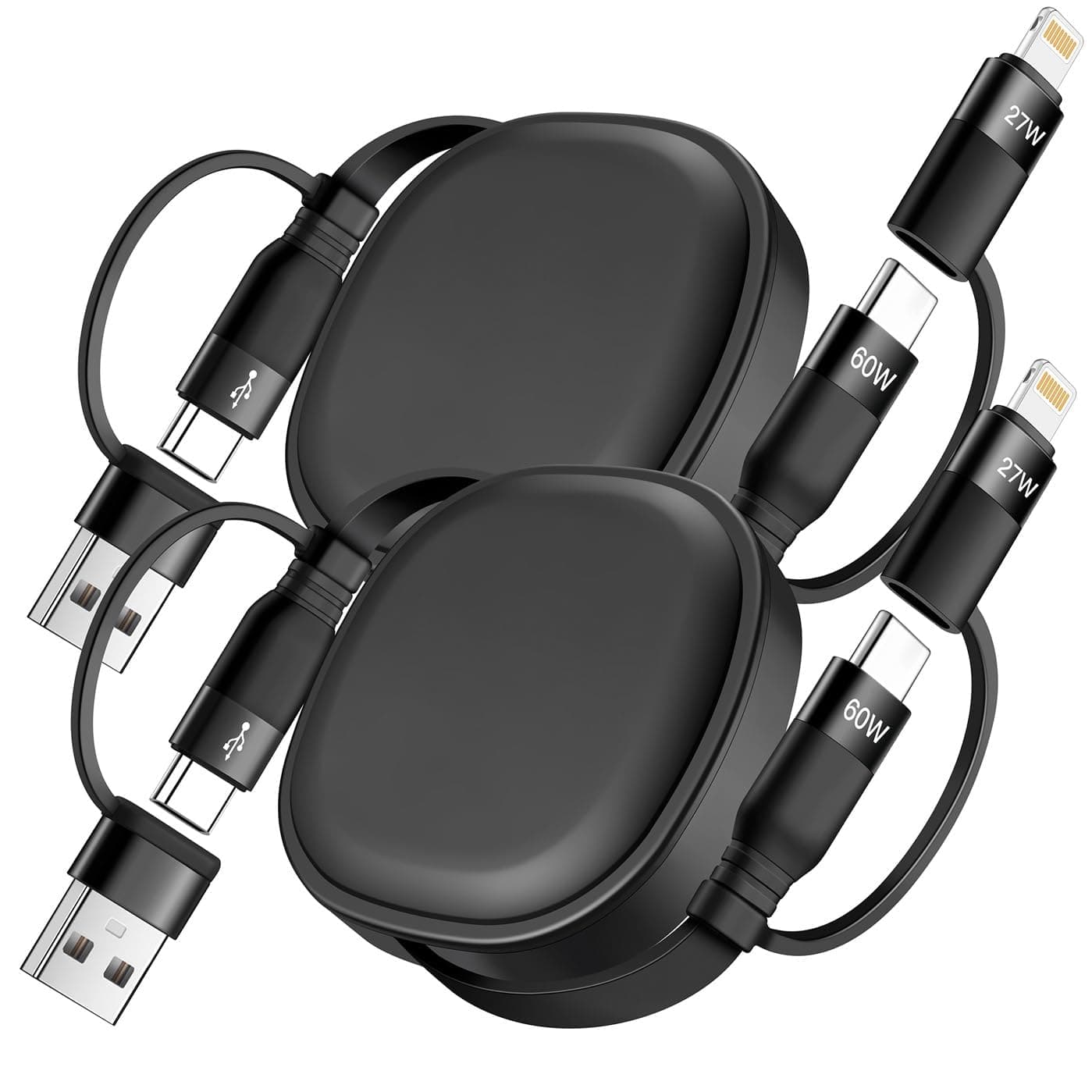 Multi Charging Cable, 2Pack 5 in 1 Retractable Lightning Charger Cable 60W USB C to USB C Fast Charging,Multiple USBC Cord Multi Car Charger for iPhone 17/16/15/14 Pro Max,iPad,Samsung S25 S24,Tablets