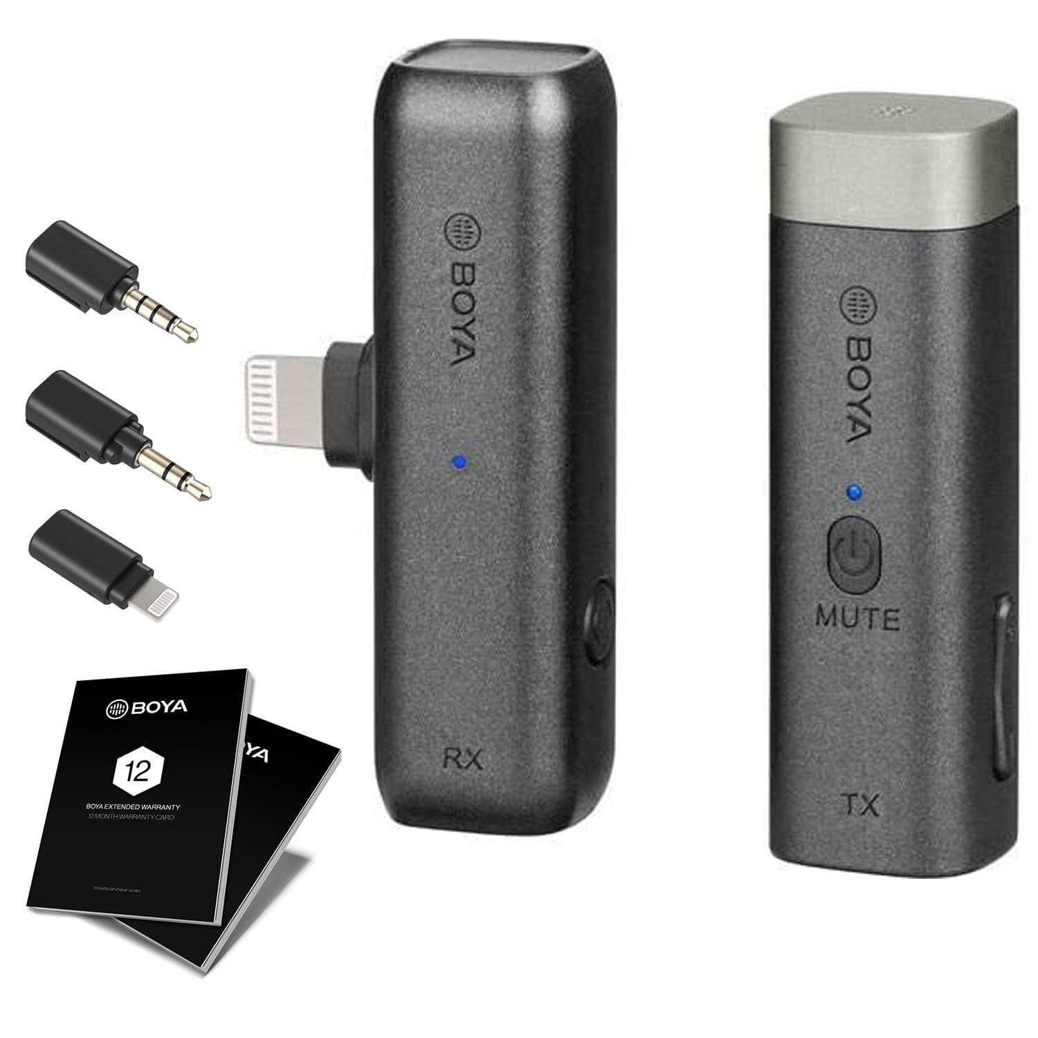 BOYABY-WM3D Mini 2.4G Wireles Microphone, Clip-on Transmitter Portable Receiver Charging Case for IOS iPhone Podcast Facebook Youtube Vlog Video Recording + 12 Month Extended Warranty Card (3 Yrs)