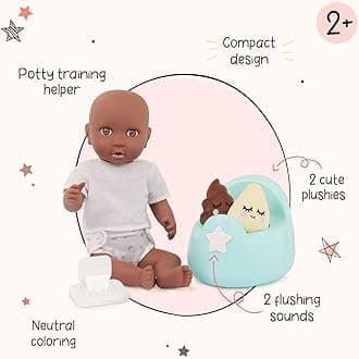 LullaBaby – Potty Training Accessory with 2 Sounds – 14-Inch Baby Doll Accessories – Plushies, Diaper, and Pretend Wipes – Pretend Play 2+ Years– Baby Doll Potty Set