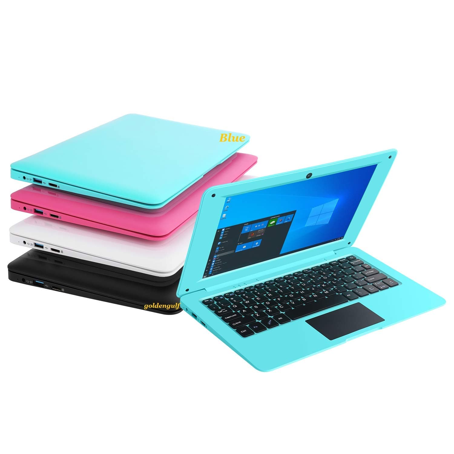 Windows 10 Computer Laptop Mini 10 Inch 32GB Ultra Thin and Light Netbook Quad Core CPU PC HDMI WiFi USB YouTube (Blue)