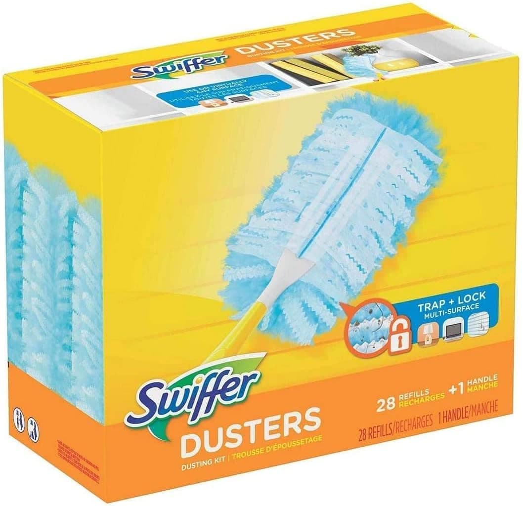 Swiffer Dusters Dusting Starter Kit With Handle And 28 Disposable Duster Refills, Multi-Surface Cleaning, White (28 Refills + 1 Handle - 29 Count)