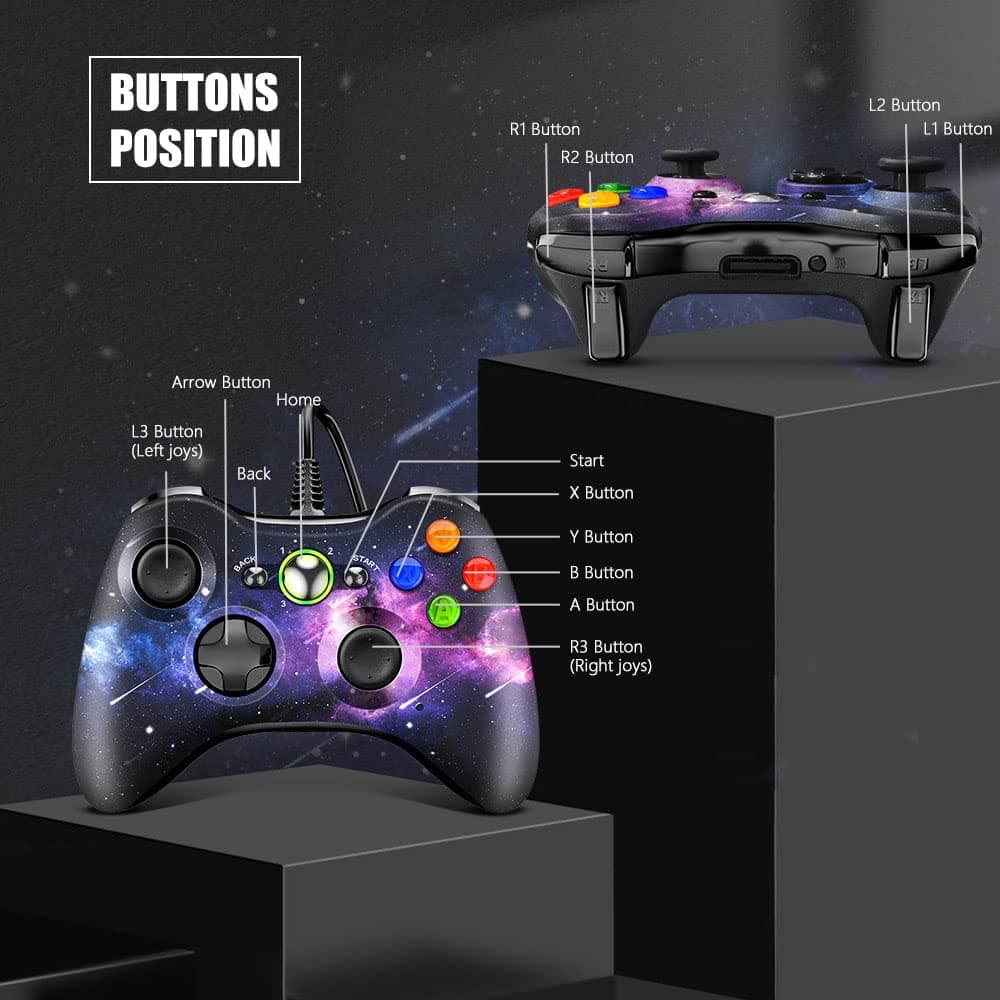 AceGamer Wired Controller for Xbox 360 & PC - Dual-Vibration, Compatible with Xbox 360 Slim & Windows 7-11