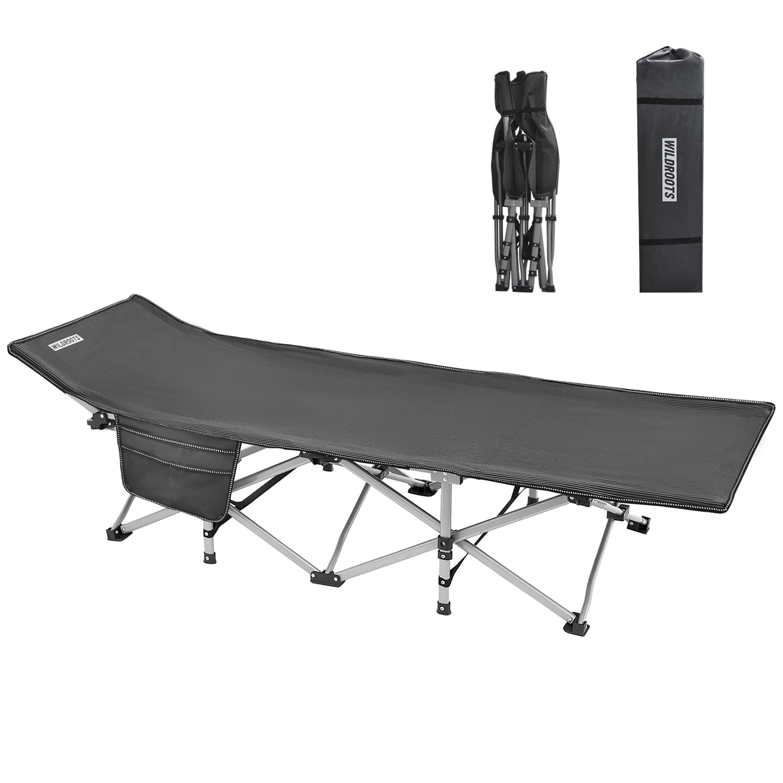 WILDROOTS Foldable Camping Cots for Adults, Portable Folding Bed, Sleeping Cots, 550lbs Heavy Duty Sleeping Cot Bed, Travel, Room, Office, Home Nap, Dark Green