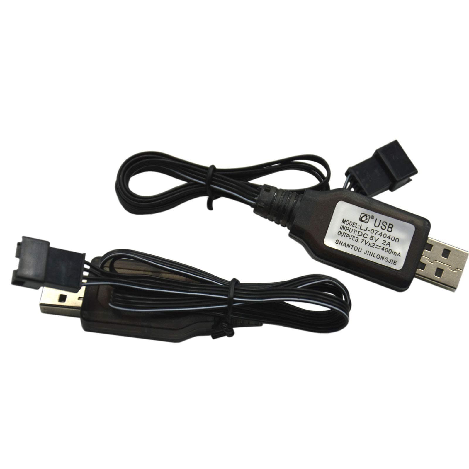 Blomiky 2 Pack 7.4V / 2 x 3.7V 400mA Lithium Battery Charger Cable with SM-4P 4 pin Plug for Old Version UDI001 UDI008 UDI009 and HJ808 HJ812 RC Boat Battery / UDI001 USB 2