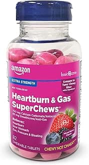 Amazon Basic Care Heartburn & Gas SuperChews Chewable Tablets, Fast-Acting Relief, Mixed Berry, 82 Count (Previously SoundHealth)