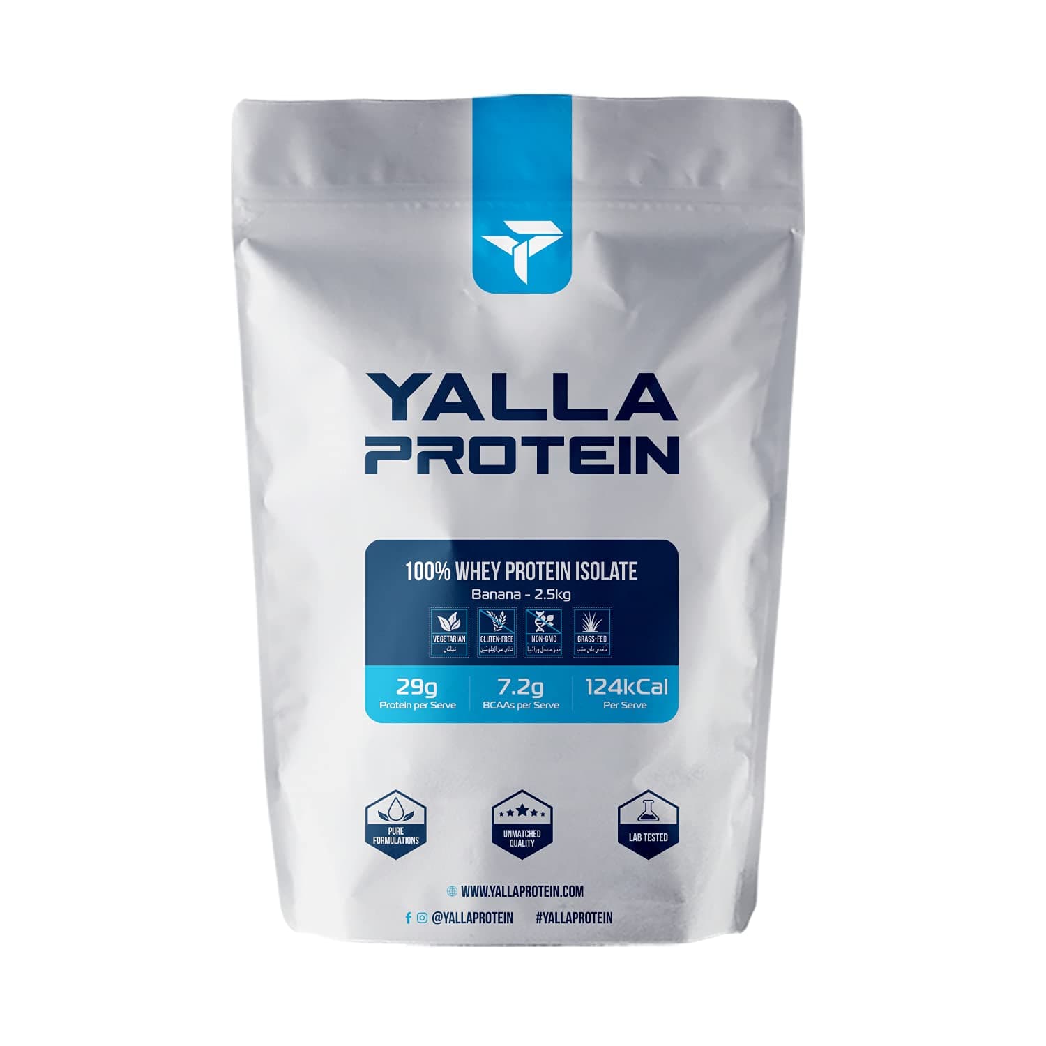 Yalla Protein 100% Whey Isolate, Grass fed, Hormone Free, Pure Whey Isolate Powder, 88% Raw Protein Content, 29g of Protein per Serving, 2.5kg (5.5lbs) (Banana)