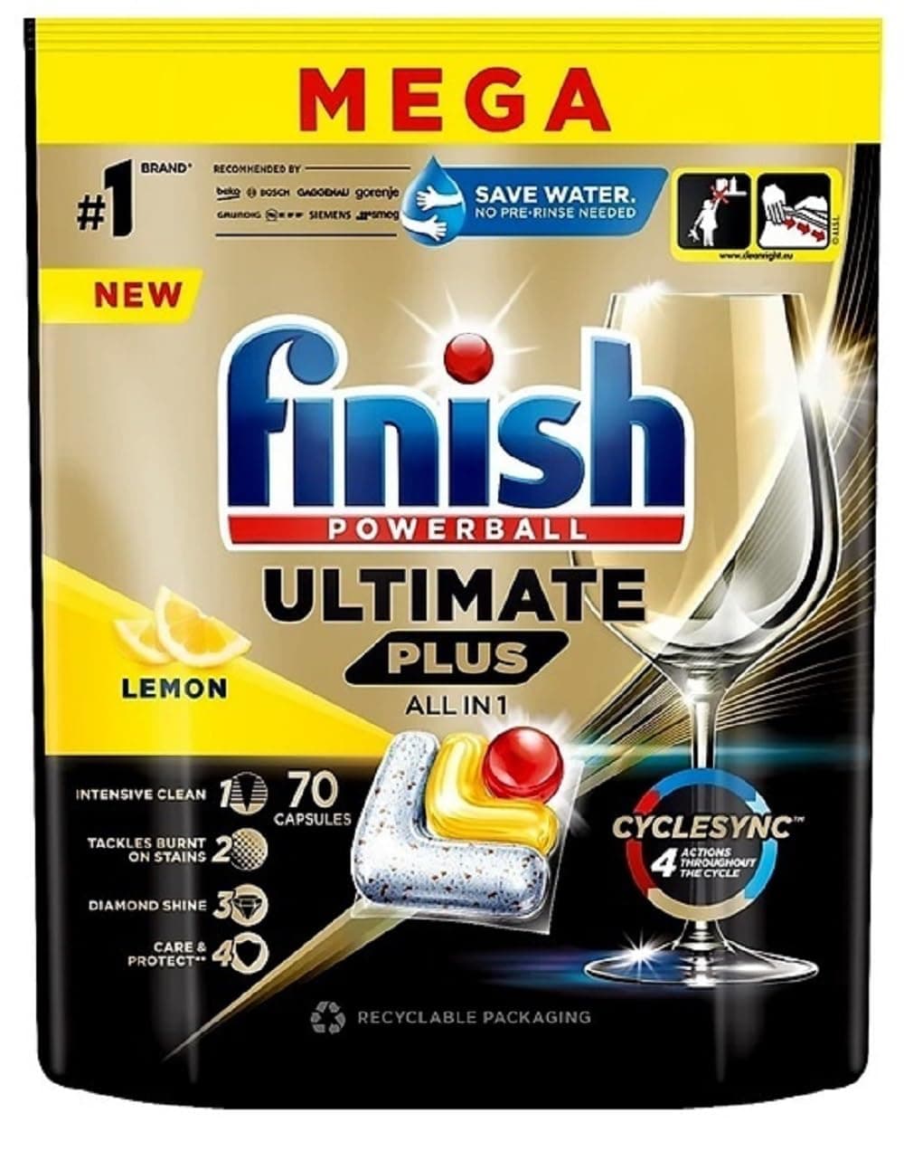 Finish Powerball Quantum Ultimate Max Lemon Dishwasher Lemon,70 Tabs 875g