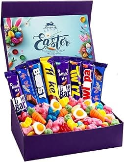 – Easter Chocolate Hamper Easter Gift Chocolates Box – 8 Chocolate Bars 300g Easter Sweet Mix in Magnetic Purple Gift Box – Festive Treat Selection for Kids Family Friends